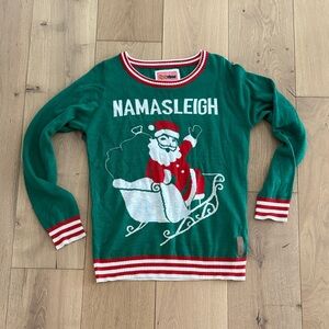 Tipsy Elves Green Namasleigh Sweater with Santa Design